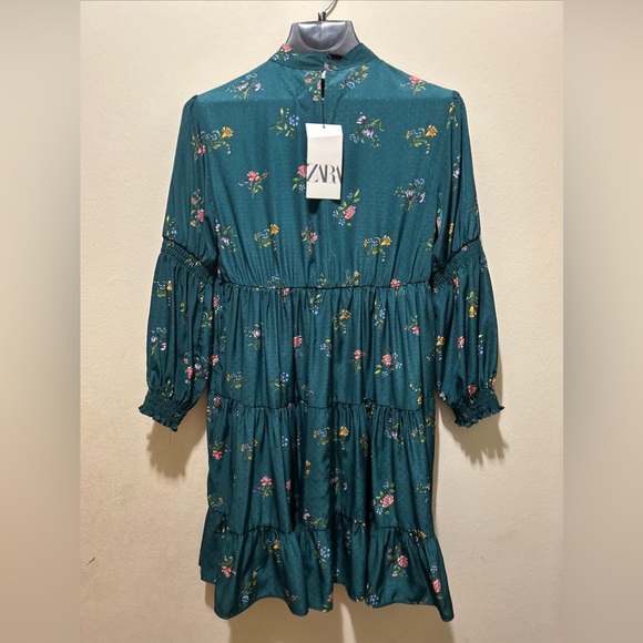 ZARA GreenPrint Mini Floral Dress Size S High Neck NWT. - Picture 6 of 10